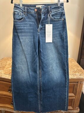 Risen Wide Leg Jeans in Dark Blue Wash - High Rise Flare